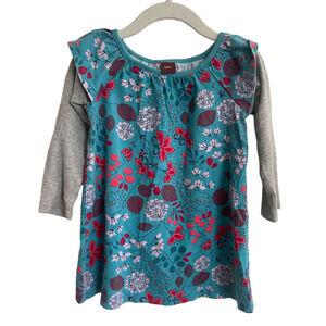 Tea Collection Teal and Gray Floral Kids Dress